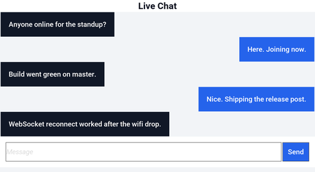 The chat screen built in this section, rendered in the simulator